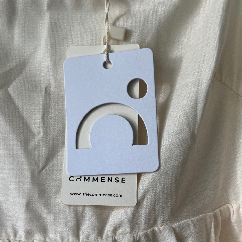 Commense Cream with Pink Floral Accents Elegant Dress - Picture 2 of 7